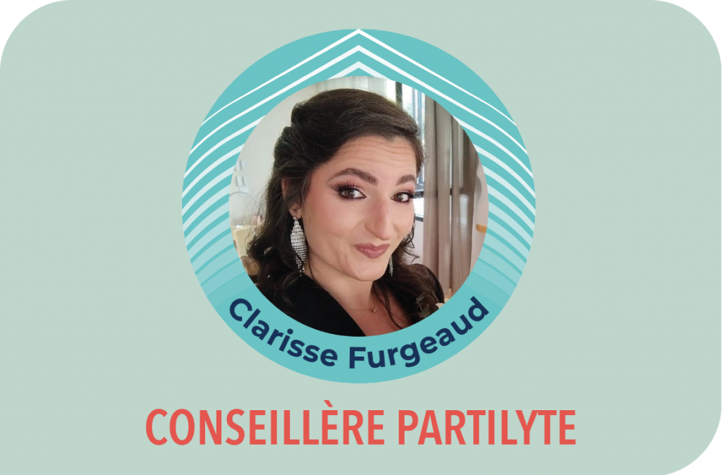 Graphisme représentant ma cliente Clarisse Furgeaud Conseillère et vendeuse des produits PartyLite, utilisé dans les boutons de la page des professionnels.