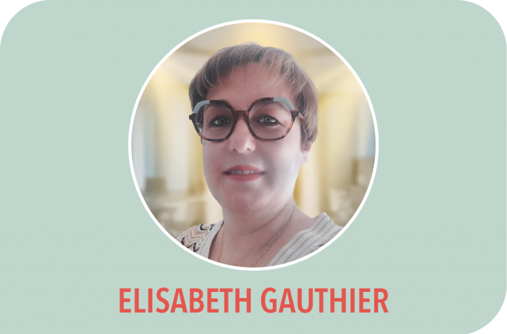 Graphisme représentant ma cliente Elisabeth Gauthier Coordinatrice pédagogique, utilisé dans les boutons de la page des professionnels.